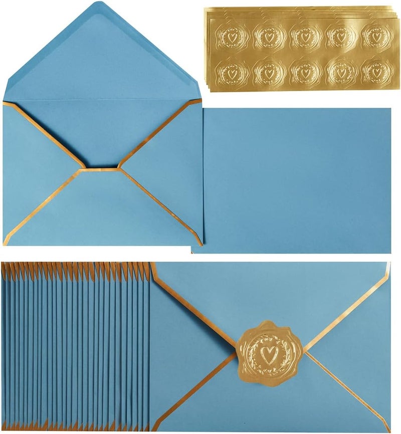 Homtable 100 Pack A7 Envelopes 5 x 7 Envelopes with Gold Border for Office, Wedding Gift Cards, Invitations, Graduation, Baby Shower, Parties (Dusty-Blue, 5.32 x 7.28 Inches) - Image 1